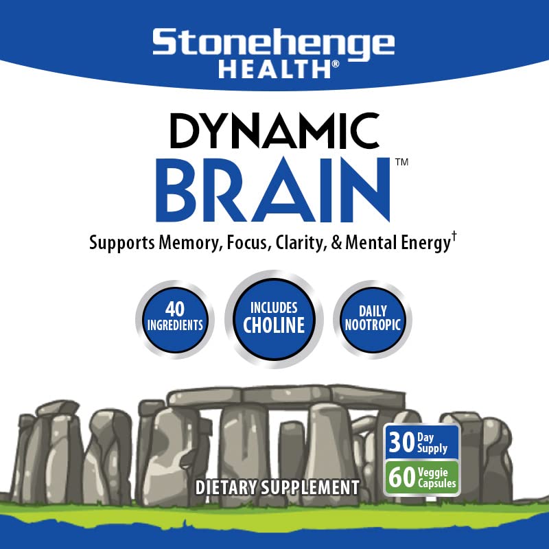 Stonehenge Health Dynamic Brain Supplement – Memory, Focus, & Clarity– Formulated with 40 Unique Nootropic Ingredients: Choline, Phosphatidylserine, Bacopa Monnieri, and Huperzine A