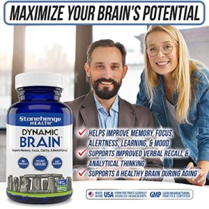 Stonehenge Health Dynamic Brain Supplement – Memory, Focus, & Clarity– Formulated with 40 Unique Nootropic Ingredients: Choline, Phosphatidylserine, Bacopa Monnieri, and Huperzine A