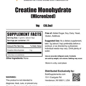 BULKSUPPLEMENTS.COM Creatine Monohydrate Powder - 5g of Micronized Creatine Monohydrate Powder per Serving, Pre Workout Creatine, Vegan Creatine, Creatine for Building Muscle (1 Kilogram - 2.2 lbs)