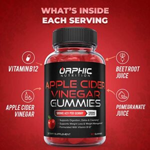 Apple Cider Vinegar Gummies - 1000mg -Formulated to Support Weight Loss Efforts, Normal Energy Levels & Gut Health* - Supports Digestion, Detox & Cleansing* - ACV Gummies W/ VIT B12, Beetroot