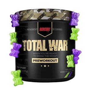 REDCON1 Total War Preworkout - Contains 320mg of Caffeine from Green Tea, Juniper & Beta Alanine - Pre Work Out with Amino Acids to Increase Pump, Energy + Endurance (Sour Gummy Bear, 30 Servings)
