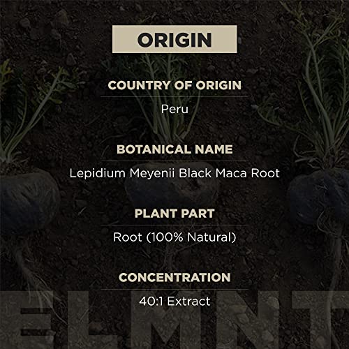 ELMNT 40,000mg 40x Strength Organic Black Maca Root w. Ashwagandha - Highest Potency Black Maca Root Capsules for Men with 100% Pure Maca Peruana Powder Organic, Gelatinized, Non-GMO - 60 Pills