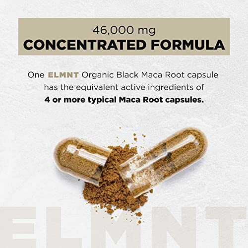 ELMNT 40,000mg 40x Strength Organic Black Maca Root w. Ashwagandha - Highest Potency Black Maca Root Capsules for Men with 100% Pure Maca Peruana Powder Organic, Gelatinized, Non-GMO - 60 Pills