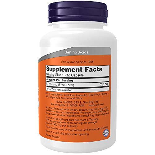 NOW Supplements, L-Tyrosine 750 mg, Supports Mental Alertness*, Neurotransmitter Support*, 90 Veg Capsules