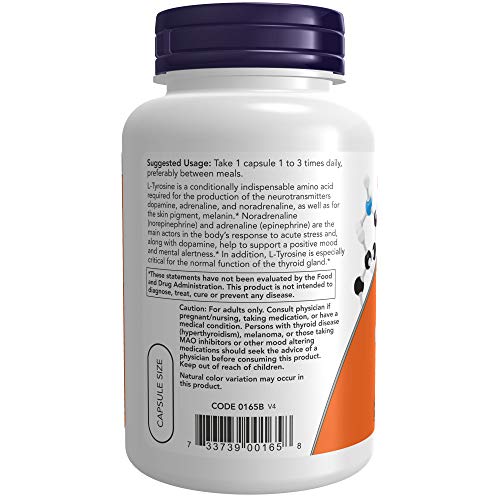 NOW Supplements, L-Tyrosine 750 mg, Supports Mental Alertness*, Neurotransmitter Support*, 90 Veg Capsules