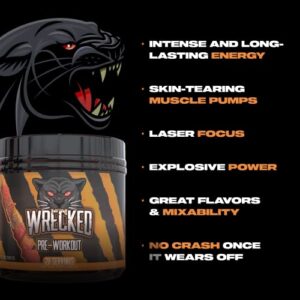 Huge Supplements Wrecked Pre-Workout Powder, 30G+ Ingredients Per Serving to Boost Energy, Pumps, and Focus with L-Citrulline, Beta-Alanine, Hydromax, L-Tyrosine, and No Useless Fillers (40 Servings)