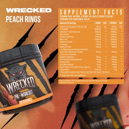 Huge Supplements Wrecked Pre-Workout Powder, 30G+ Ingredients Per Serving to Boost Energy, Pumps, and Focus with L-Citrulline, Beta-Alanine, Hydromax, L-Tyrosine, and No Useless Fillers (40 Servings)