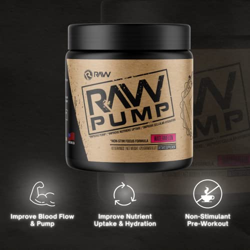 RAW Pump Stim Free Pre Workout | Non-Stimulant Pre Workout Supplement Powder Nitric Oxide Booster | Pre Workout Supplements Drink for Powerful Pumps During Workout | Watermelon (40 Servings)