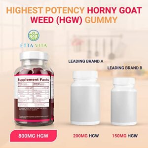 Potent Horny Goat Weed Gummies (60ct 800mg) Horny Goat Weed for Men & Women Epimedium Extract for Natural Energy Boost, Performance, Stamina, Drive - Natural Grapefruit Flavor [Upgraded Gummies]