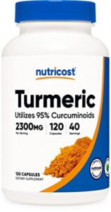nutricost turmeric curcumin with bioperine and 95% curcuminoids, 2300mg, 120 capsules, veggie capsules, 767mg per cap, 40 servings, gluten free, non-gmo
