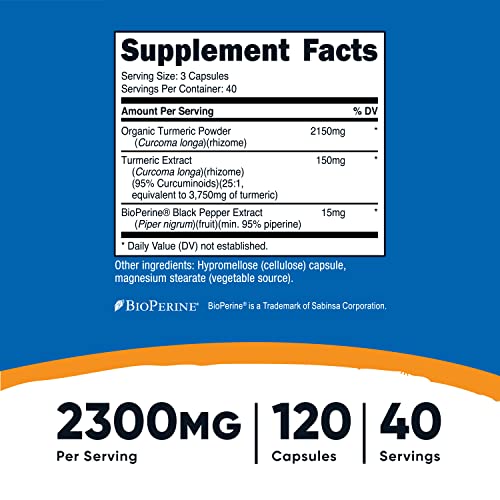 Nutricost Turmeric Curcumin with BioPerine and 95% Curcuminoids, 2300mg, 120 Capsules, Veggie Capsules, 767mg Per Cap, 40 Servings, Gluten Free, Non-GMO