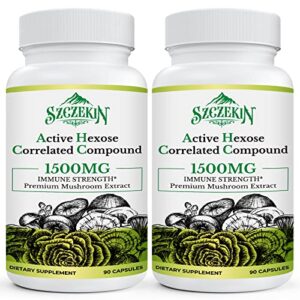 active hexose correlated compound 1500 mg supplement, natural 8 mushroom extract supplement, supports immune system, liver function, maintains natural killer and t cells activity, 180 veggie capsules