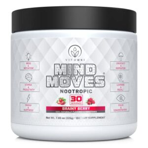 vitomni mind moves – nootropic brainy berry | 30 servings | creativity, focus and energy with lion’s mane, alpha-gpc, ksm-66