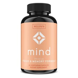 mind brain supplement – natural formula to boost focus & memory with lion’s mane, ginkgo biloba, and l-theanine for long term brain support – 60 ct by wellpath