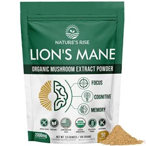 lions mane mushroom powder organic supplement – (usa grown), fruiting body extract, nootropic brain supplement for focus & memory support, creativity, brain booster | 3.5 ounces (50 servings)