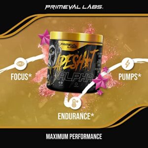 Primeval Labs Ape Alpha Pre Workout Powder, 40 Servings Pink Stardust | Boost Energy, Sport Energizer, Increase Endurance and Focus, Beta-Alanine | 350mg Caffeine Extract, Nitric Oxide Booster