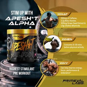 Primeval Labs Ape Alpha Pre Workout Powder, 40 Servings Pink Stardust | Boost Energy, Sport Energizer, Increase Endurance and Focus, Beta-Alanine | 350mg Caffeine Extract, Nitric Oxide Booster