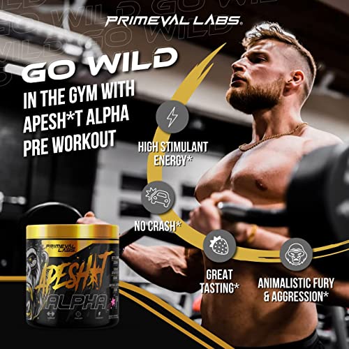 Primeval Labs Ape Alpha Pre Workout Powder, 40 Servings Pink Stardust | Boost Energy, Sport Energizer, Increase Endurance and Focus, Beta-Alanine | 350mg Caffeine Extract, Nitric Oxide Booster