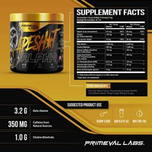Primeval Labs Ape Alpha Pre Workout Powder, 40 Servings Pink Stardust | Boost Energy, Sport Energizer, Increase Endurance and Focus, Beta-Alanine | 350mg Caffeine Extract, Nitric Oxide Booster