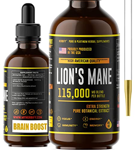 Lions Mane - Lions Mane Mushroom Supplement- Lions Mane Tincture - Natural Immune Support - Lions Mane Tincture for Memory, Focus & Clarity - Daily Mushroom Supplement - Vegan, Organic - 4 Fl oz