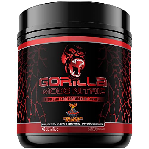 Gorilla Mode Nitric Stimulant Free Pre-Workout – Best Tasting and Most Effective Stimulant Free Pre-Workout / Massive Pumps · Vasodilation · Power / 720 Grams (Volcano Burst)