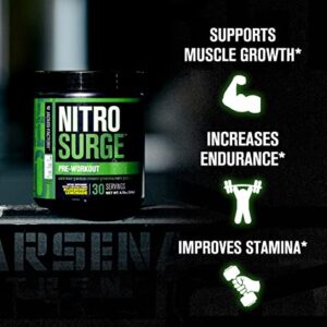 NITROSURGE Pre Workout Supplement - Endless Energy, Instant Strength Gains, Clear Focus, Intense Pumps - Nitric Oxide Booster & Powerful Preworkout Energy Powder - 30 Servings, Cherry Limeade