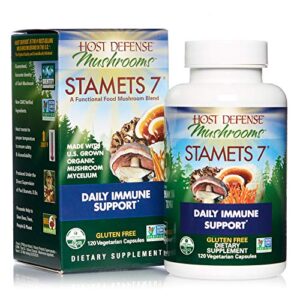 host defense, stamets 7 capsules, daily immune support, mushroom supplement with lion’s mane and reishi, unflavored, 120