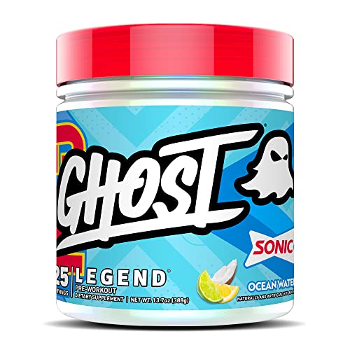 GHOST Legend Pre-Workout Energy Powder, Sonic Ocean Water - 25 Servings - Caffeine, L-Citrulline, & Beta Alanine Blend for Energy Focus & Pumps - Free of Soy, Sugar & Gluten, Vegan