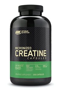 optimum nutrition micronized creatine monohydrate capsules, keto friendly, 2500mg, 200 capsules (packaging may vary)