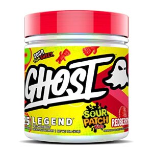 ghost legend pre-workout energy powder, sour patch kids redberry – 25 servings – caffeine, l-citrulline, & beta alanine blend for energy focus & pumps – free of soy, sugar & gluten, vegan