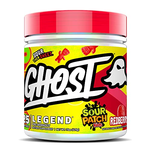 GHOST Legend Pre-Workout Energy Powder, Sour Patch Kids Redberry - 25 Servings - Caffeine, L-Citrulline, & Beta Alanine Blend for Energy Focus & Pumps - Free of Soy, Sugar & Gluten, Vegan