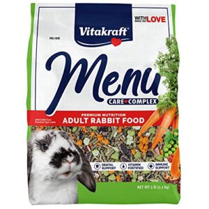 vitakraft menu premium rabbit food – alfalfa pellets blend – vitamin and mineral fortified, carrots,greens,grains,fruits, 4.9 pounds