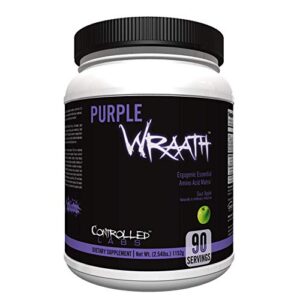 controlled labs purple wraath, bcaa and eaa amino acid supplement, with endurance blend intra workout powder, optimal endurance, focus, and stamina (sour apple, 90 servings)