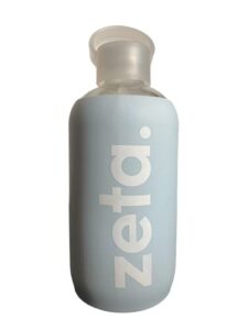 sorority shop zeta tau alpha glass water bottle with silicone sleeve – 16 oz glass water bottle, reusable glass water or juice bottle with cap