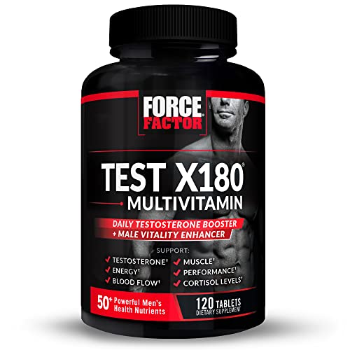 Test X180 Multivitamin for Men Plus Testosterone Support with All 13 Essential Vitamins, for Muscle, Strength, Men’s Health, and Performance, Daily Multivitamin for Adults, Force Factor, 120 Tablets