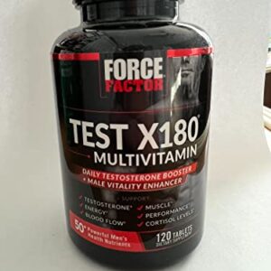 Test X180 Multivitamin for Men Plus Testosterone Support with All 13 Essential Vitamins, for Muscle, Strength, Men’s Health, and Performance, Daily Multivitamin for Adults, Force Factor, 120 Tablets