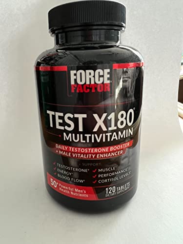 Test X180 Multivitamin for Men Plus Testosterone Support with All 13 Essential Vitamins, for Muscle, Strength, Men’s Health, and Performance, Daily Multivitamin for Adults, Force Factor, 120 Tablets