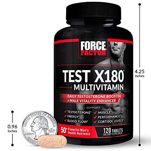 Test X180 Multivitamin for Men Plus Testosterone Support with All 13 Essential Vitamins, for Muscle, Strength, Men’s Health, and Performance, Daily Multivitamin for Adults, Force Factor, 120 Tablets