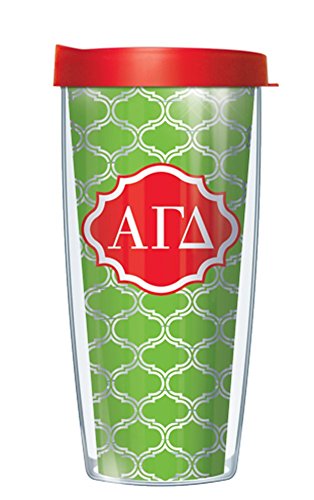 Alpha Gamma Delta on Clear Roundabout Traveler 16 Oz Tumbler Mug with Red Lid