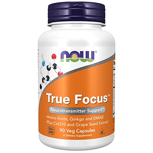 NOW Supplements, True Focus™ with Amino Acids, Ginkgo, DMAE + CoQ10 and Grape Seed Extract , 90 Veg Capsules