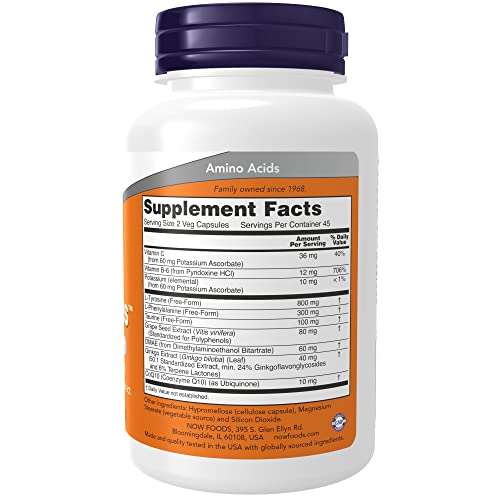 NOW Supplements, True Focus™ with Amino Acids, Ginkgo, DMAE + CoQ10 and Grape Seed Extract , 90 Veg Capsules