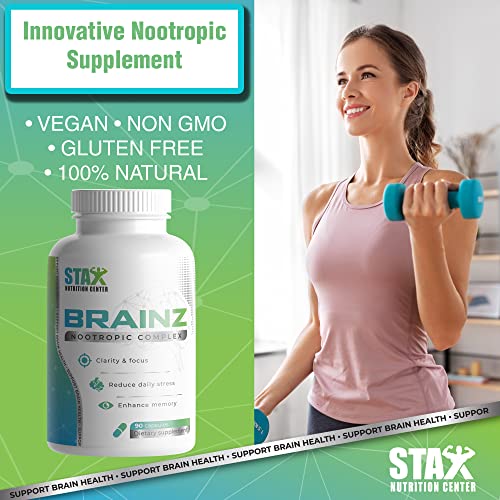 Stax Brainz Nootropic Brain Supplement, Brain Booster - Memory Supplement for Brain Function, Memory and Focus - Memory Pills to Help Reduce Daily Stress, Support Brain Health Mind Clarity - Alpha GPC