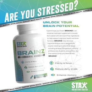 Stax Brainz Nootropic Brain Supplement, Brain Booster - Memory Supplement for Brain Function, Memory and Focus - Memory Pills to Help Reduce Daily Stress, Support Brain Health Mind Clarity - Alpha GPC