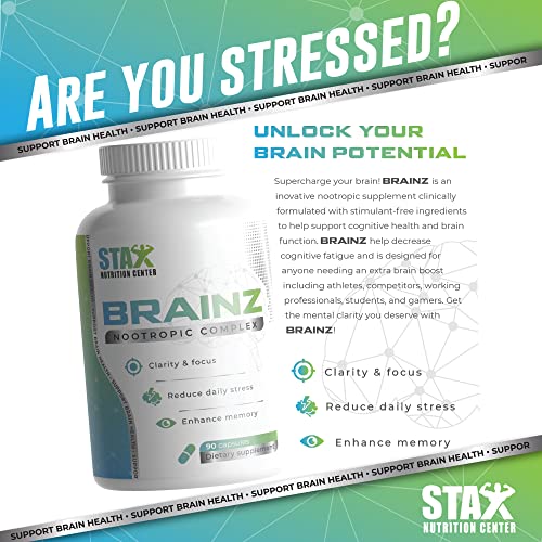 Stax Brainz Nootropic Brain Supplement, Brain Booster - Memory Supplement for Brain Function, Memory and Focus - Memory Pills to Help Reduce Daily Stress, Support Brain Health Mind Clarity - Alpha GPC