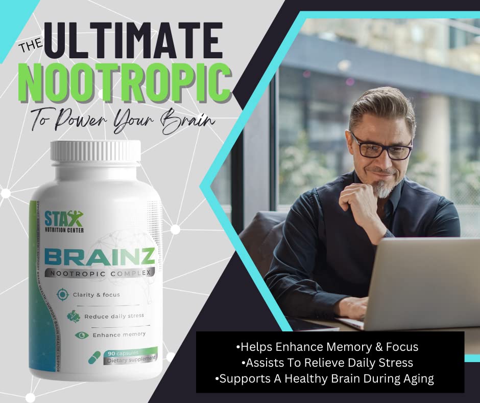 Stax Brainz Nootropic Brain Supplement, Brain Booster - Memory Supplement for Brain Function, Memory and Focus - Memory Pills to Help Reduce Daily Stress, Support Brain Health Mind Clarity - Alpha GPC