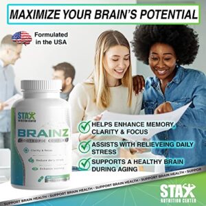 Stax Brainz Nootropic Brain Supplement, Brain Booster - Memory Supplement for Brain Function, Memory and Focus - Memory Pills to Help Reduce Daily Stress, Support Brain Health Mind Clarity - Alpha GPC