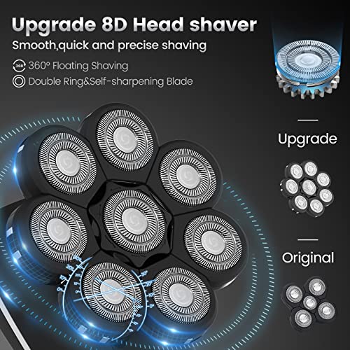 8D Electric Head Shaver for Bald Men, Upgrade 6-in-1 Floating Head Shaver for Mens, Waterproof Wet/Dry Grooming Kit (Black)