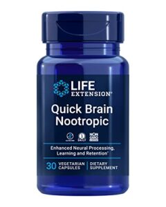 life extension quick brain nootropic — brain supplement for memory, focus, learning, recall, attention and cognition – gotu kola, bacopa, once daily, gluten-free, non-gmo – 30 vegetarian capsules