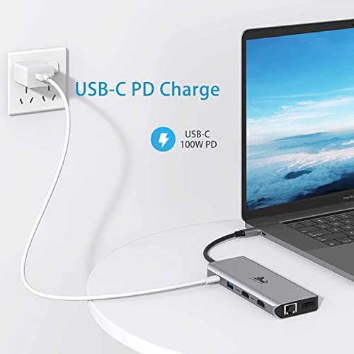 USB C Docking Station Dual Monitor, 13 in 1 Triple Display Laptop Multiport Adapter Hub with 2 HDMI+DP+Ethernet+5USB+SD/TF+USB C PD+Audio for MacBook Pro/Air/Dell/HP/Lenovo/Thinkpad More Type-C Laptop