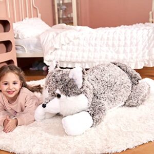 IKASA Large Wolf Stuffed Animal Plush Toy,Giant Cute Jumbo Soft Toys,Huge Big Size Plushy Fluffy Fat Oversized Plushie,Gifts for Kids Girls Boys Girlfriend Children (30 inches, Coffee Brown)